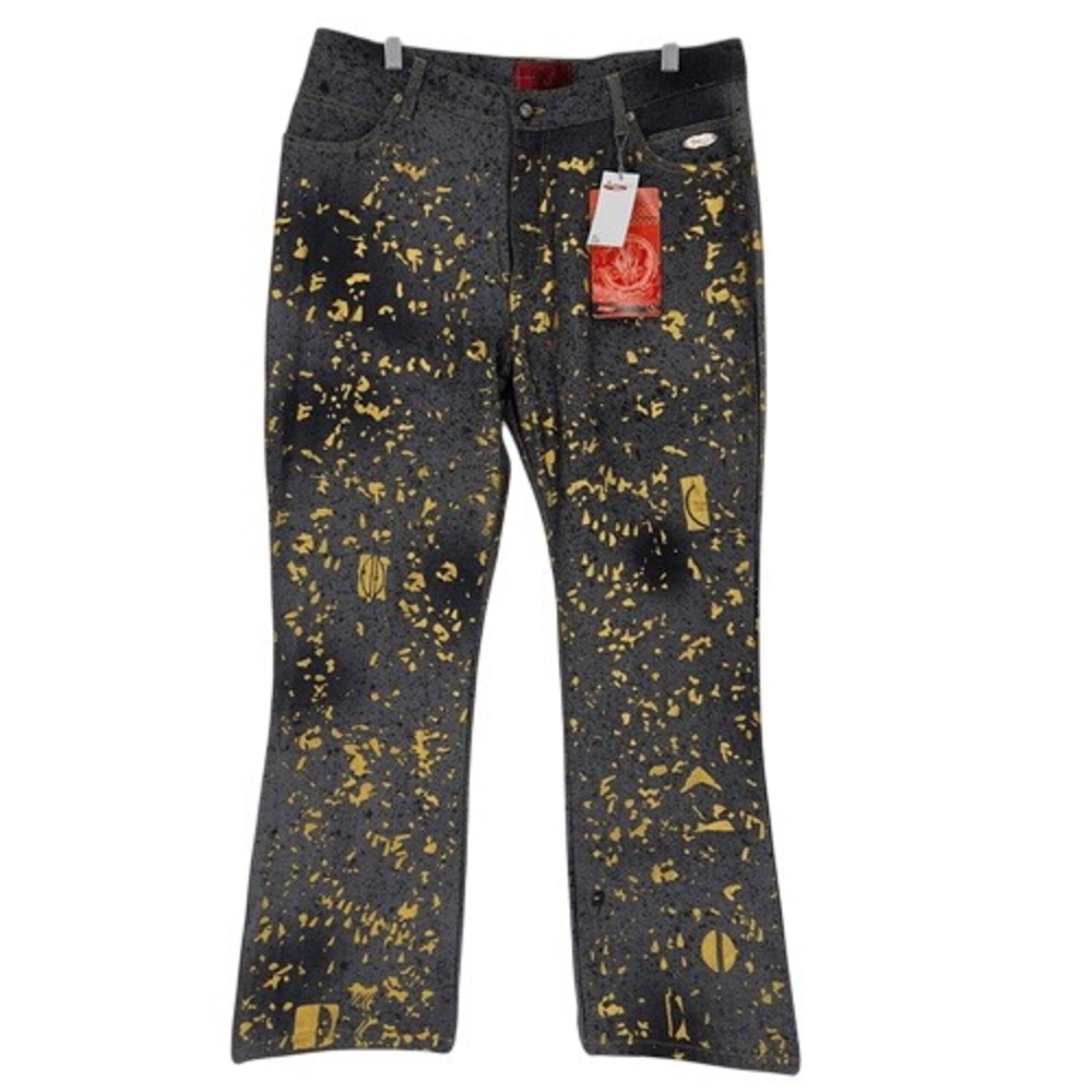 Johnny Blaze Flame Splatter Grey‎ Denim Jeans Y2K Streetwear Size 15/16 NWT
